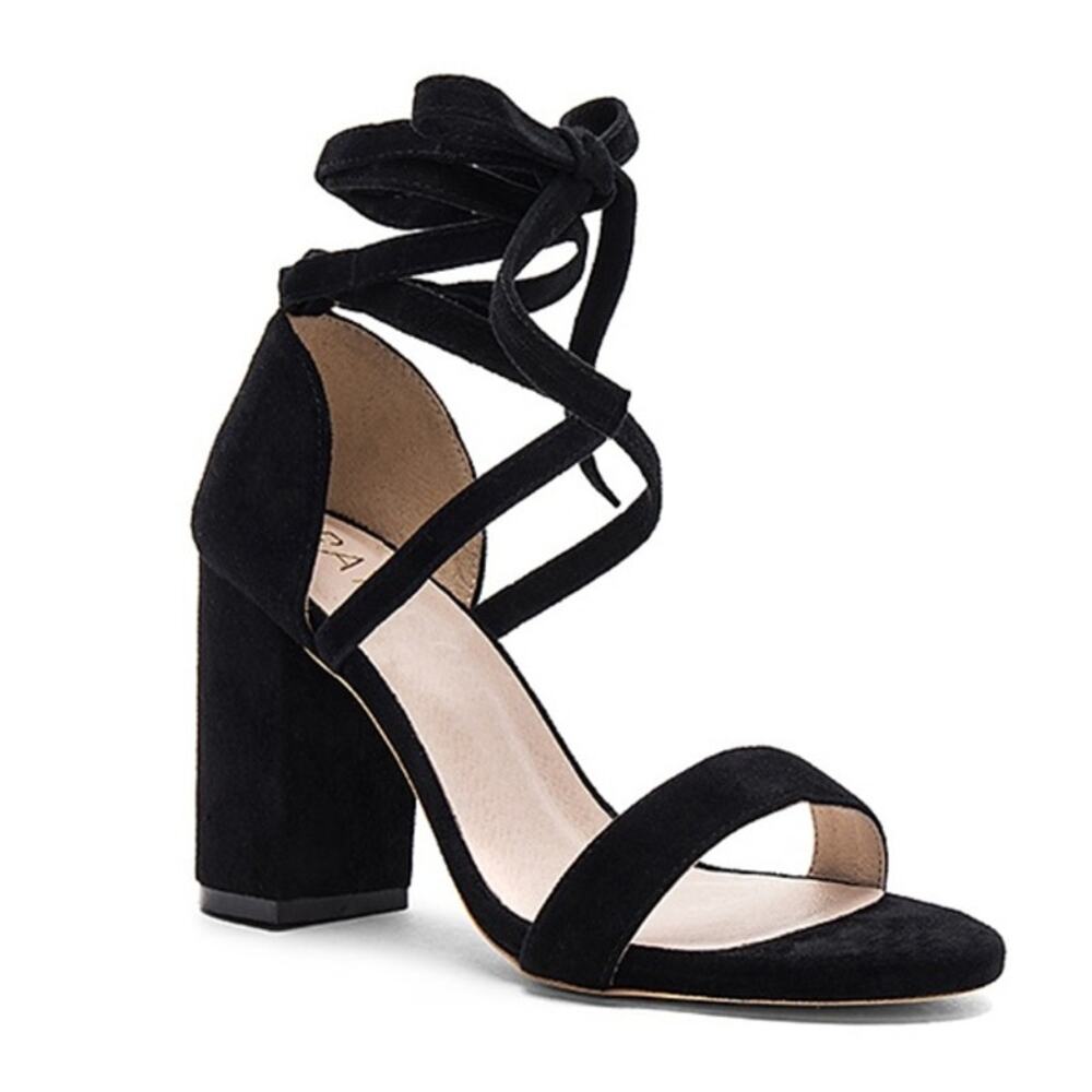 RAYE Lulu Blackโ Suede Lace-Up Heels - Size 7.5